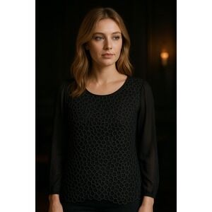 Pretty Angel Silk Top Womens Large Black Embroidered Overlay Whimsigoth Artsy